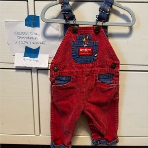 Vintage VTG OshKosh B'gosh Red and Blue Overalls for Kids with Cowboys